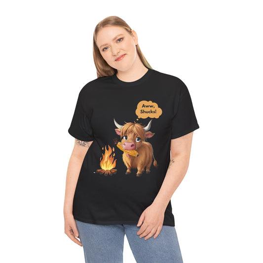 Aww, Shucks! Adorable Highland Cow - 100% Heavy Cotton Tee