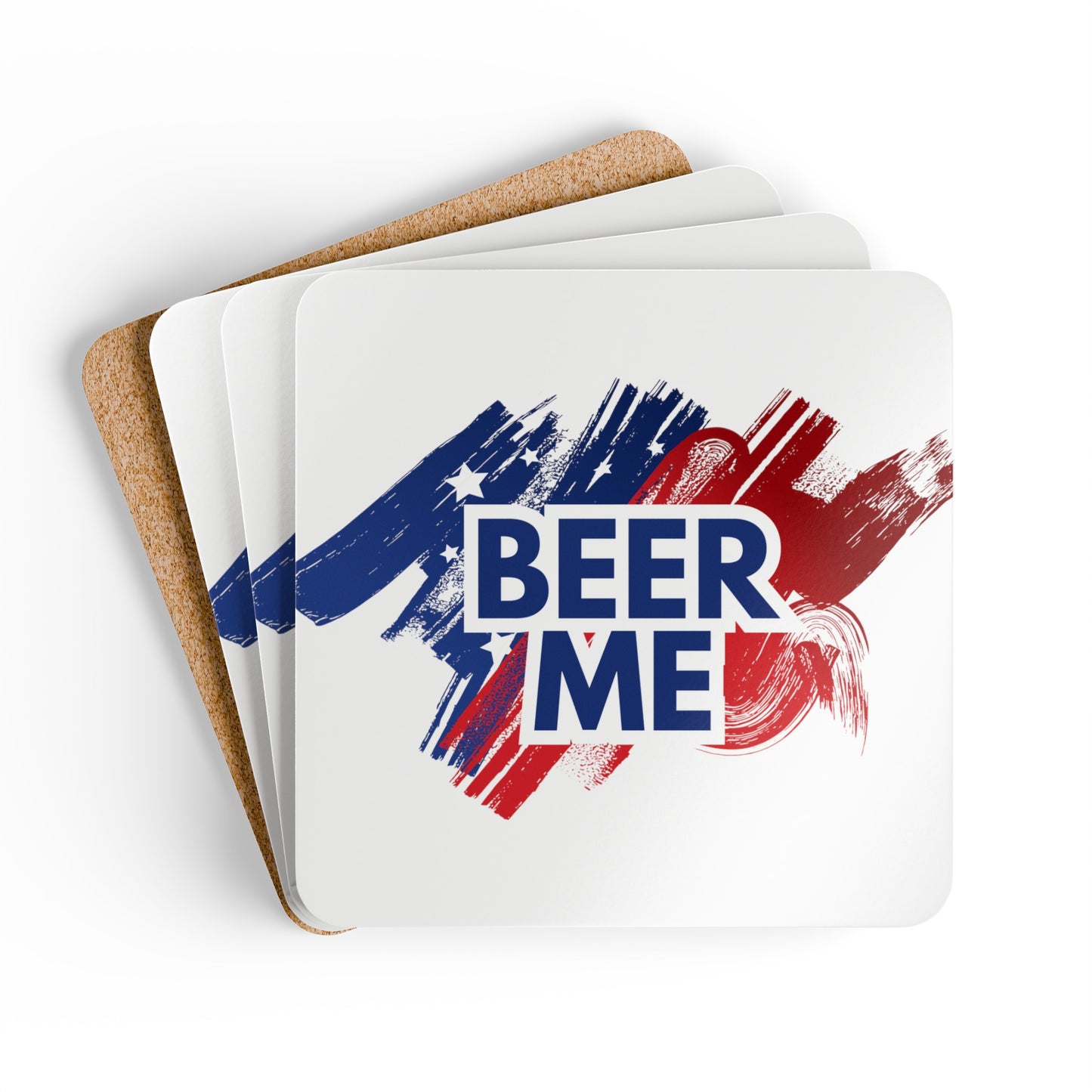 AMERICAN FLAG BEER ME - Corkwood Coaster Set