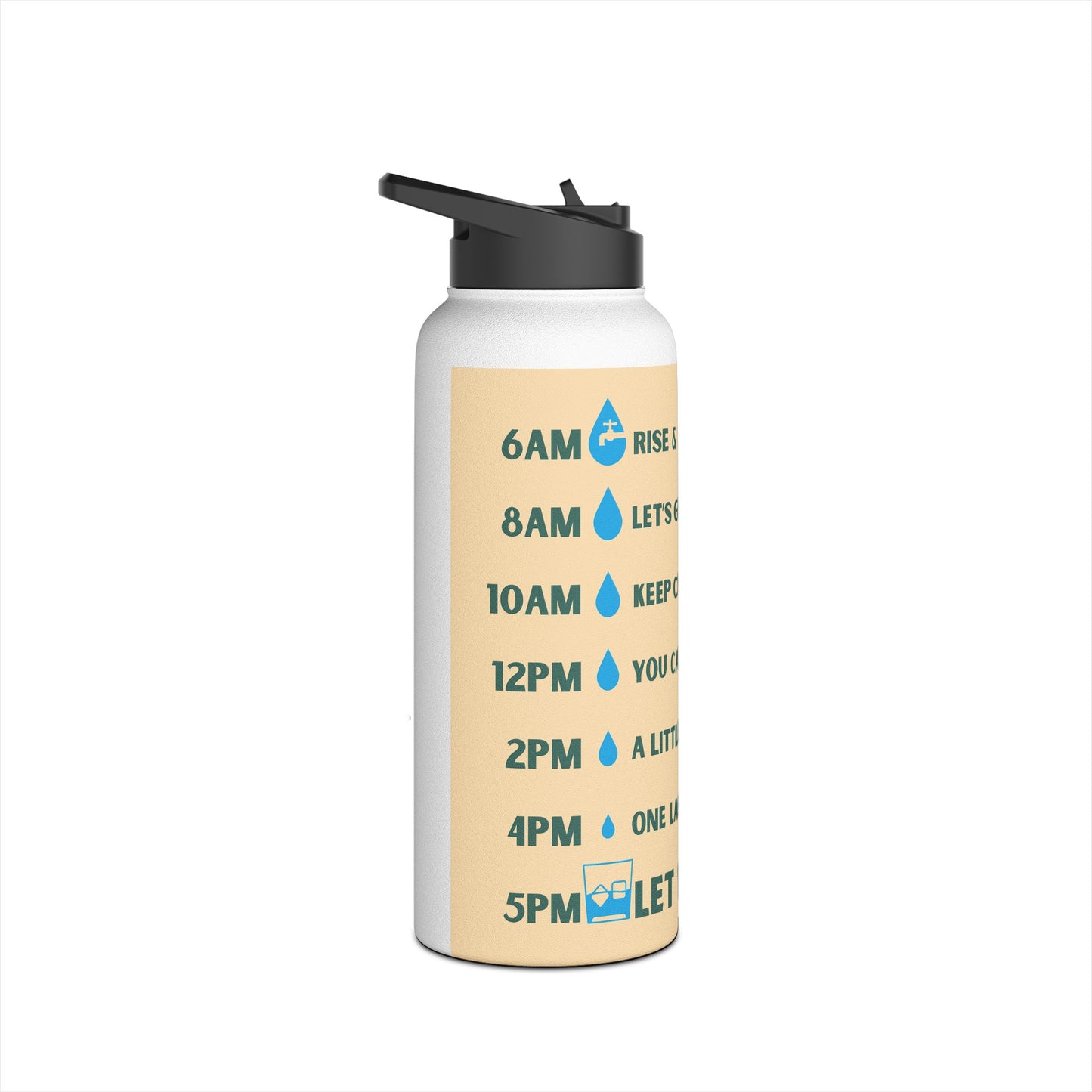 Whiskey Time Water Tracker - Stainless Steel Water Bottle