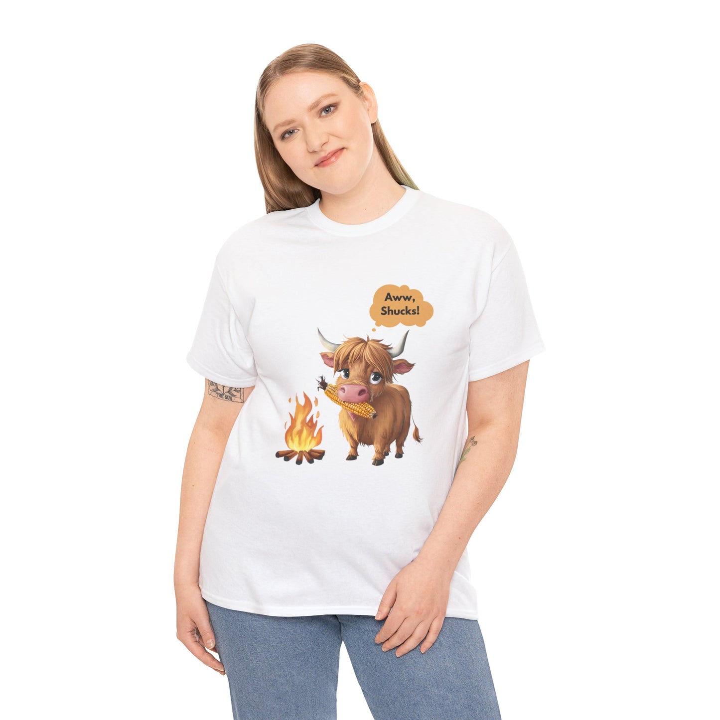 Aww, Shucks! Adorable Highland Cow - 100% Heavy Cotton Tee