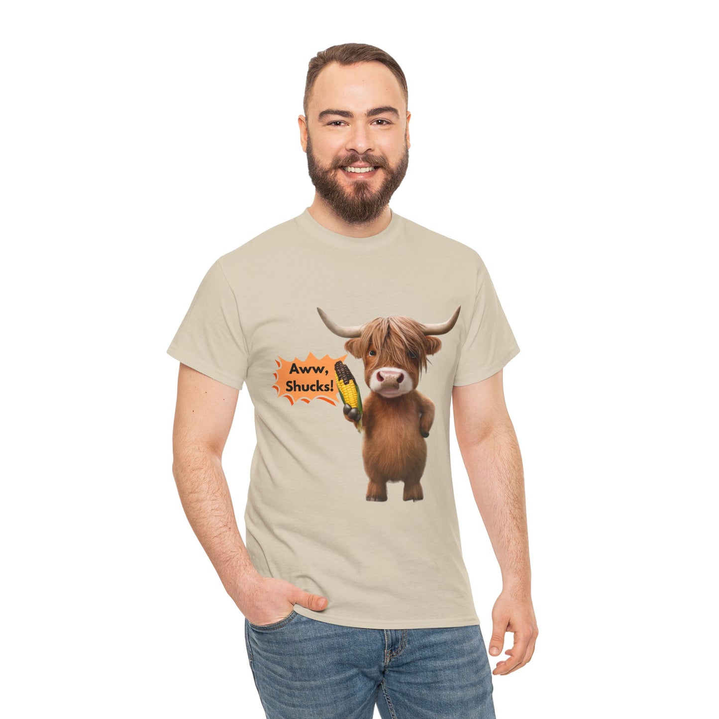 Aww, Shucks! Burnt Corn Highland Cow - 100% Heavy Cotton Tee