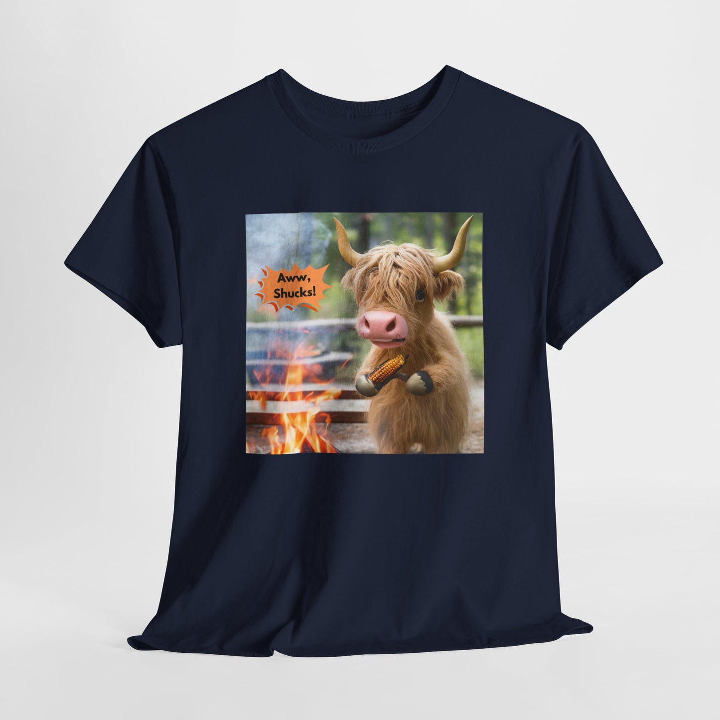 Aww, Shucks! Burnt Corn Highland Cow - 100% Heavy Cotton Tee