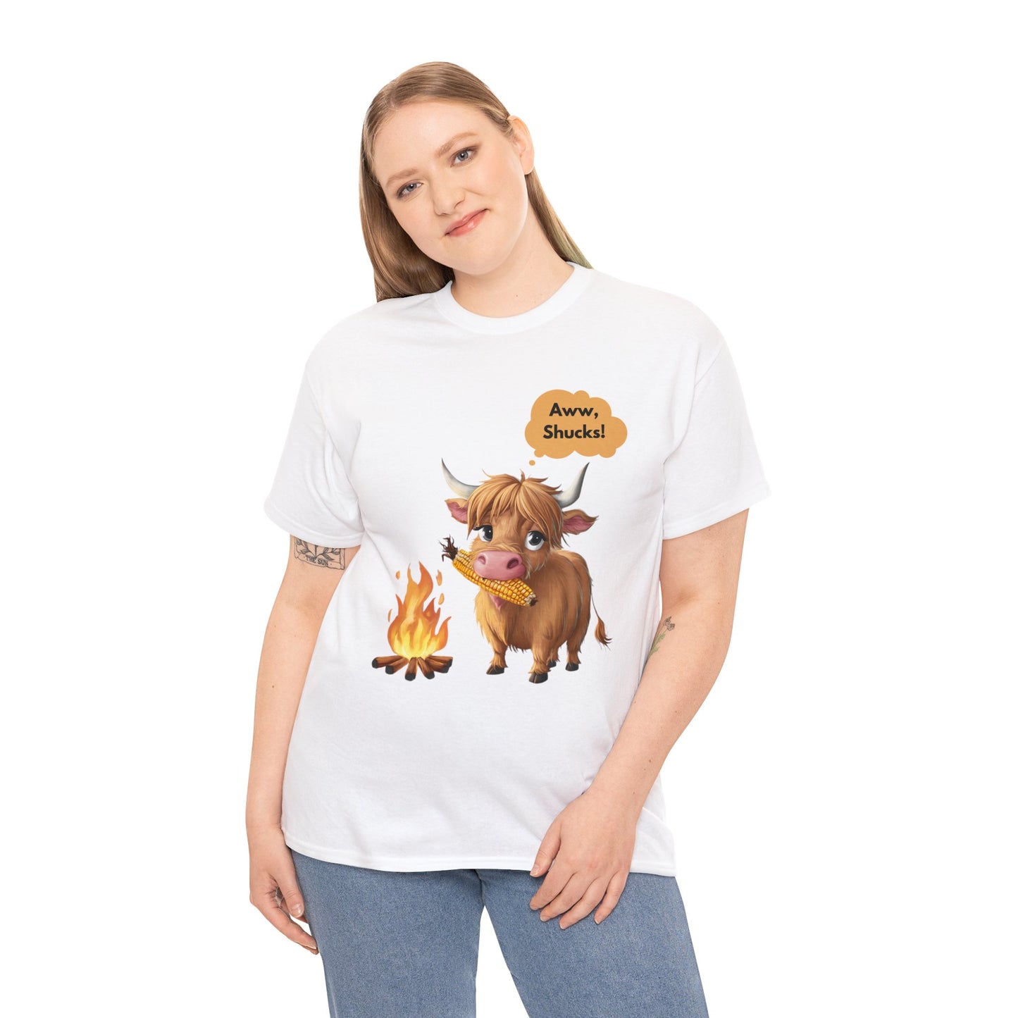 Aww, Shucks! Adorable Highland Cow - 100% Heavy Cotton Tee